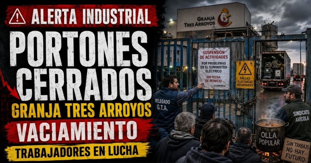 Trabajadores y delegados en el acampe frente a los portones encadenados de la fábrica en el Conurbano bonaerense.