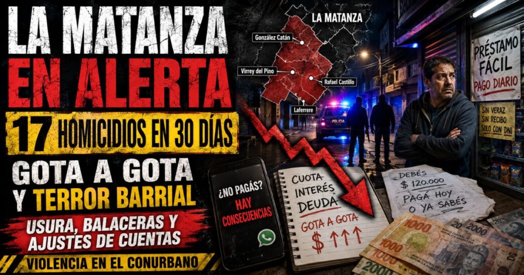 Conductor en el estudio de Info del Plata Noticias presentando informe sobre los 17 crímenes vinculados a prestamistas ilegales y narcotráfico en el conurbano.