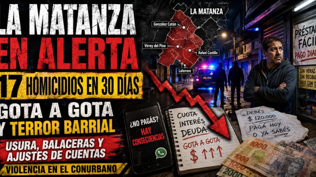 Conductor en el estudio de Info del Plata Noticias presentando informe sobre los 17 crímenes vinculados a prestamistas ilegales y narcotráfico en el conurbano.