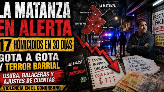 Conductor en el estudio de Info del Plata Noticias presentando informe sobre los 17 crímenes vinculados a prestamistas ilegales y narcotráfico en el conurbano.