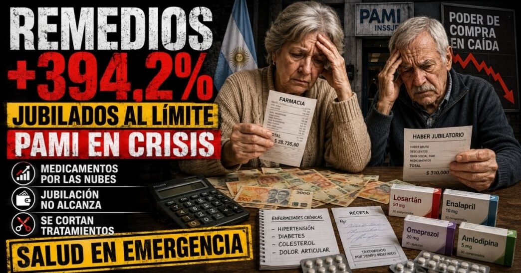 Conductor en el estudio de noticias de Info del Plata Noticias presentando informe sobre el aumento del 394% en los medicamentos del PAMI para jubilados.