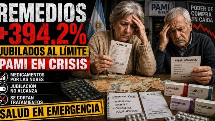 Conductor en el estudio de noticias de Info del Plata Noticias presentando informe sobre el aumento del 394% en los medicamentos del PAMI para jubilados.