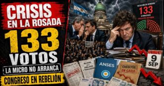 Conductor en el estudio de noticias de Info del Plata Noticias presentando informe sobre los 133 votos opositores en Diputados y la crisis legislativa del Gobierno.
