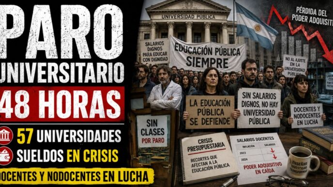 Conductor en el estudio de noticias de Info del Plata Noticias presentando informe sobre el paro nacional universitario de 48 horas en las 57 casas de altos estudios.