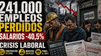 Conductor en el estudio de Info del Plata Noticias informando sobre la pérdida de 241.000 puestos de trabajo formales y la caída del 40,5% en el salario real.