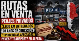 Estudio televisivo de Info del Plata Noticias con conductor presentando informe sobre la privatización de 3.900 km de rutas nacionales.