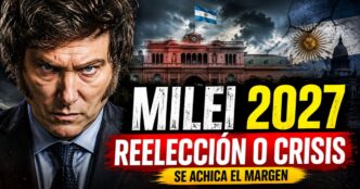 Javier Milei frente a la Casa Rosada con el mensaje Milei 2027: reelección o crisis