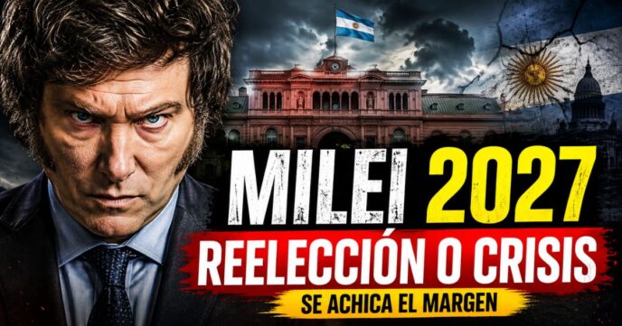 Javier Milei frente a la Casa Rosada con el mensaje Milei 2027: reelección o crisis