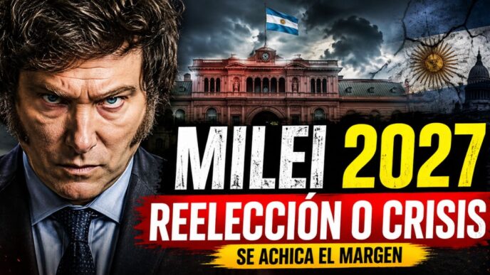 Javier Milei frente a la Casa Rosada con el mensaje Milei 2027: reelección o crisis