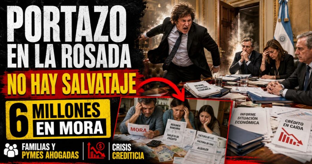 Conductor en el estudio de noticias de Info del Plata Noticias presentando el informe especial sobre la fractura del gabinete y el portazo de Milei a los endeudados.