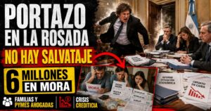 Conductor en el estudio de noticias de Info del Plata Noticias presentando el informe especial sobre la fractura del gabinete y el portazo de Milei a los endeudados.