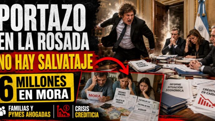 Conductor en el estudio de noticias de Info del Plata Noticias presentando el informe especial sobre la fractura del gabinete y el portazo de Milei a los endeudados.