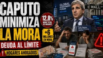 Conductor en el estudio de noticias de Info del Plata Noticias presentando informe sobre la confesión de Luis Caputo en Wall Street y el récord del dólar a $1.535.