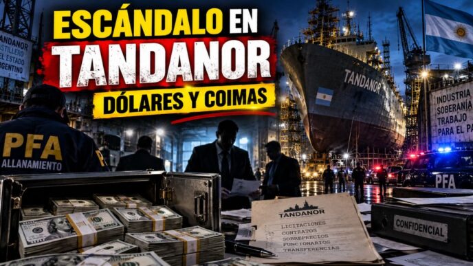 Efectivos de la Policía Federal custodiando fajos de billetes de 100 dólares secuestrados en las oficinas del astillero Tandanor.