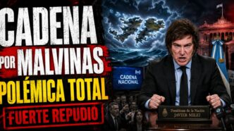 Conductor en el estudio de noticias de Info del Plata Noticias presentando informe sobre los insultos de Milei y la Cadena Nacional por Malvinas.