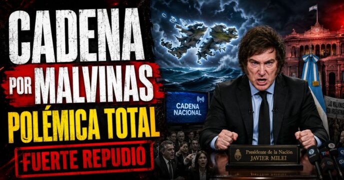 Conductor en el estudio de noticias de Info del Plata Noticias presentando informe sobre los insultos de Milei y la Cadena Nacional por Malvinas.