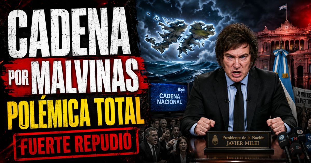 Conductor en el estudio de noticias de Info del Plata Noticias presentando informe sobre los insultos de Milei y la Cadena Nacional por Malvinas.