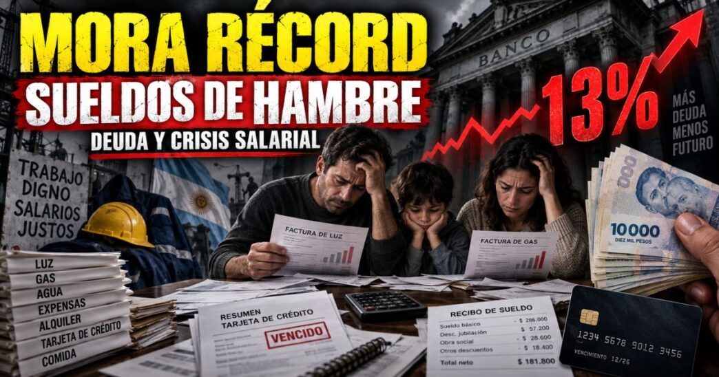 Trabajadora de maestranza y enfermero marchando con banderas gremiales frente a una sucursal bancaria cerrada con rejas.