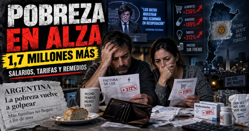 Adulto mayor y familia revisando facturas y precios de alimentos en un supermercado de Argentina ante el aumento de la pobreza.