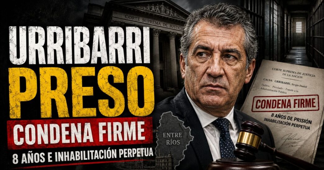 Conductor en el estudio de noticias de Info del Plata Noticias informando sobre el fallo de la Corte Suprema que dejó firme la prisión para Sergio Urribarri.