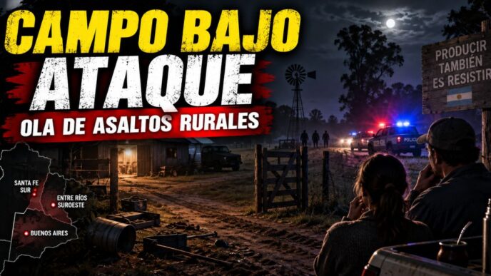 Conductor en el estudio de noticias de Info del Plata Noticias presentando informe sobre los asaltos armados a chacras y el desmantelamiento de la seguridad rural.