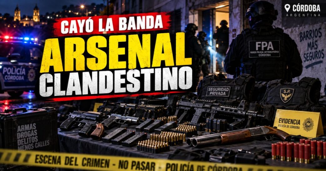 Conductor en el estudio de noticias de Info del Plata Noticias presentando informe sobre el arsenal de escopetas recortadas secuestrado a una banda criminal en Córdoba.