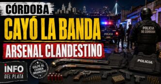 Conductor en el estudio de noticias de Info del Plata Noticias presentando informe sobre el arsenal de escopetas recortadas secuestrado a una banda criminal en Córdoba.