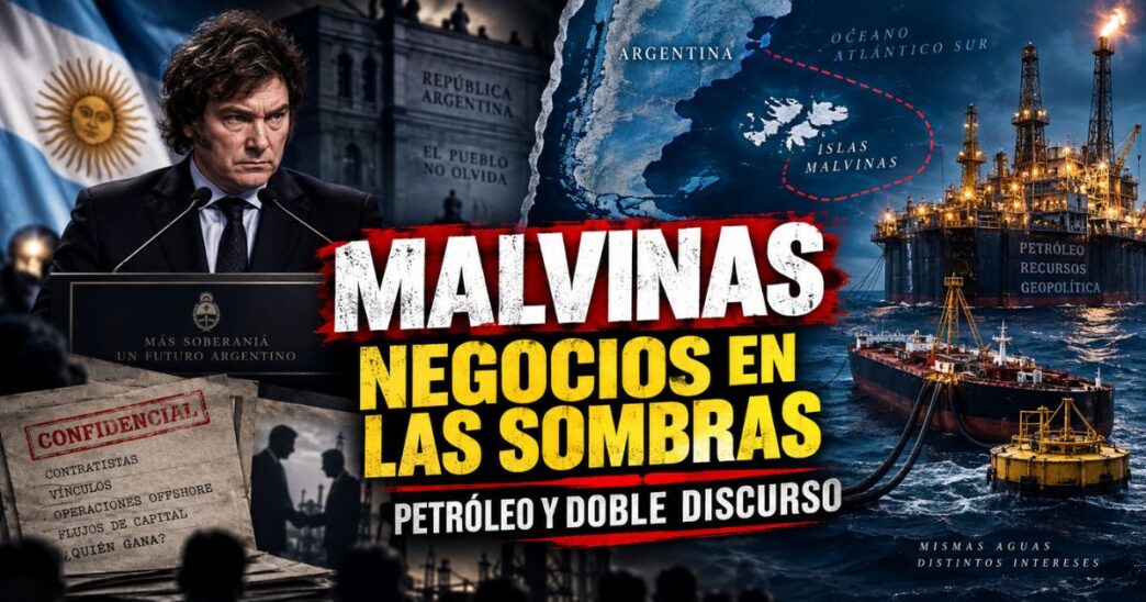 Conductor en el estudio de noticias de Info del Plata Noticias presentando informe sobre el proveedor de Vaca Muerta que opera en el proyecto petrolero Sea Lion en Malvinas.