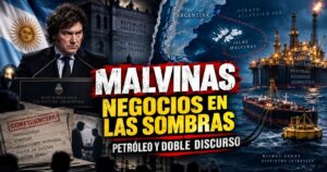 Conductor en el estudio de noticias de Info del Plata Noticias presentando informe sobre el proveedor de Vaca Muerta que opera en el proyecto petrolero Sea Lion en Malvinas.