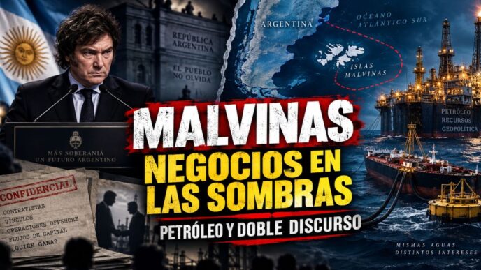 Conductor en el estudio de noticias de Info del Plata Noticias presentando informe sobre el proveedor de Vaca Muerta que opera en el proyecto petrolero Sea Lion en Malvinas.