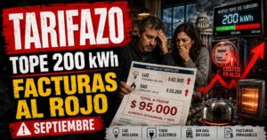 Conductor en el estudio de noticias de Info del Plata Noticias presentando informe sobre el tope de 200 kWh en las tarifas de luz y los aumentos de septiembre.