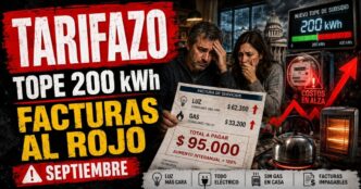 Conductor en el estudio de noticias de Info del Plata Noticias presentando informe sobre el tope de 200 kWh en las tarifas de luz y los aumentos de septiembre.
