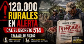 Conductor en el estudio de noticias de Info del Plata Noticias presentando informe sobre los 120.000 trabajadores rurales en peligro por el vencimiento del Decreto 514.