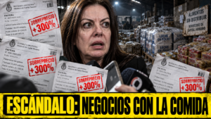 Galpón con cajas de comida retenidas y documentos de sobreprecios en alimentos de Capital Humano