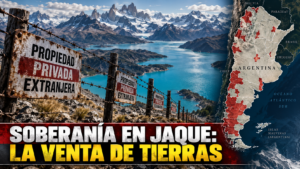 Mapa territorial de la Patagonia con áreas de venta de tierras a extranjeros remarcadas