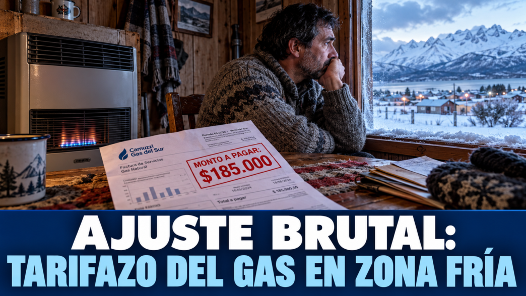 Familia en la Patagonia revisando una factura de gas bajo el tarifazo del gas en zona fría