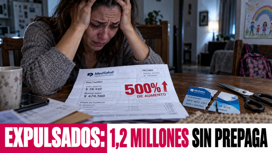 Familia argentina revisando una factura con aumento de prepagas impagable
