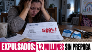 Familia argentina revisando una factura con aumento de prepagas impagable