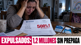 Familia argentina revisando una factura con aumento de prepagas impagable