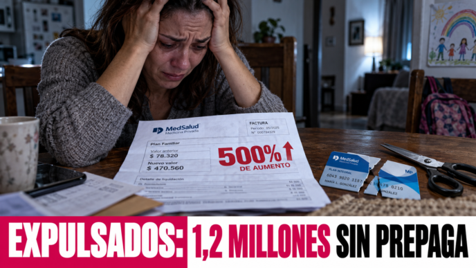 Familia argentina revisando una factura con aumento de prepagas impagable