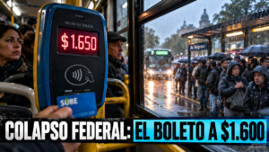 Pasajeros esperando el colectivo en una parada del interior ante el tarifazo del transporte